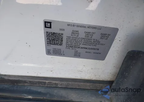 2021 Chevrolet Traverse Fwd Lt Cloth z USA, uszkodzony, nr VIN 1GNERGKW9MJ100076